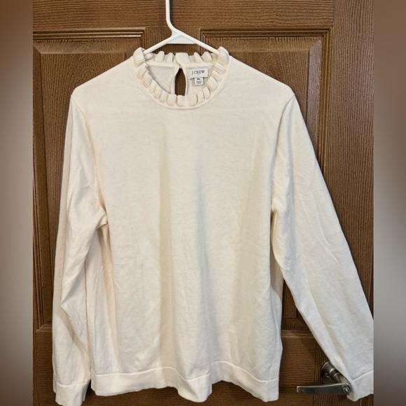 J. Crew Sweaters - J.Crew Ivory Ruffled Neck Sweater